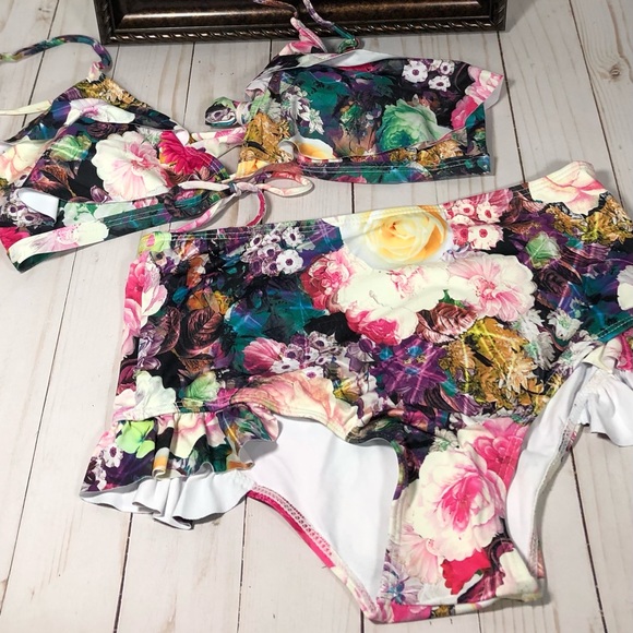 Colorful, Floral High-Waisted 2 Piece Swimsuit - Size Medium - Picture 2 of 13